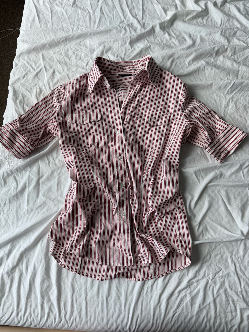 Short sleeve Striped Button Up Blouse